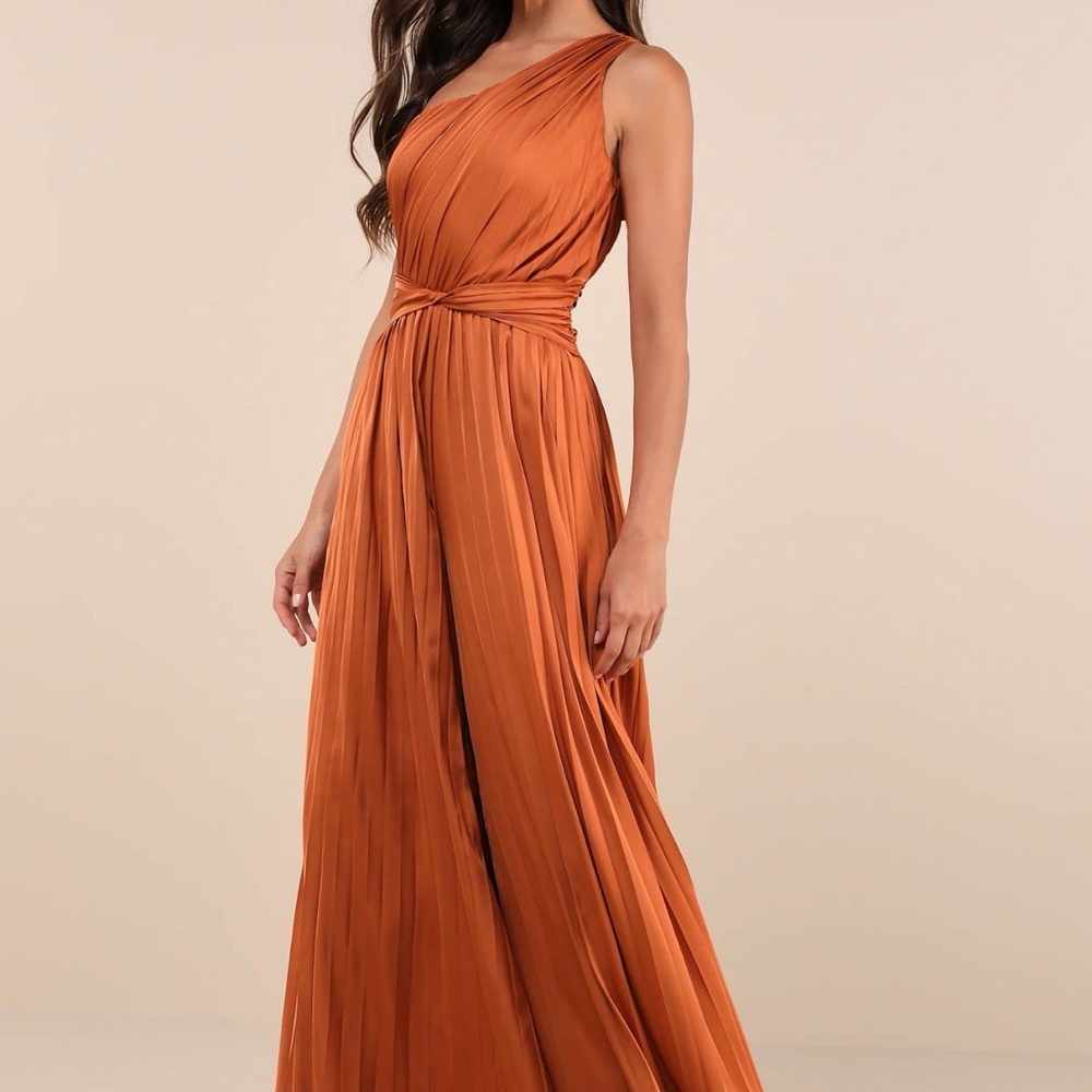 Lulu's One-Shoulder Rust Orange Maxi Jumpsuit